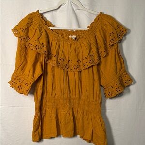 Universal Thread Mustard Eyelet Ruffle Blouse